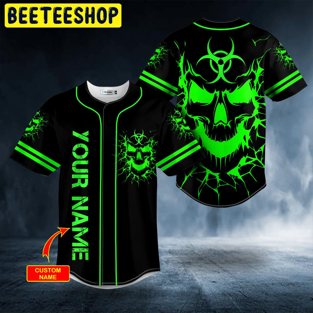 Light Green Biohazard Skull Custom Trending Baseball Jersey