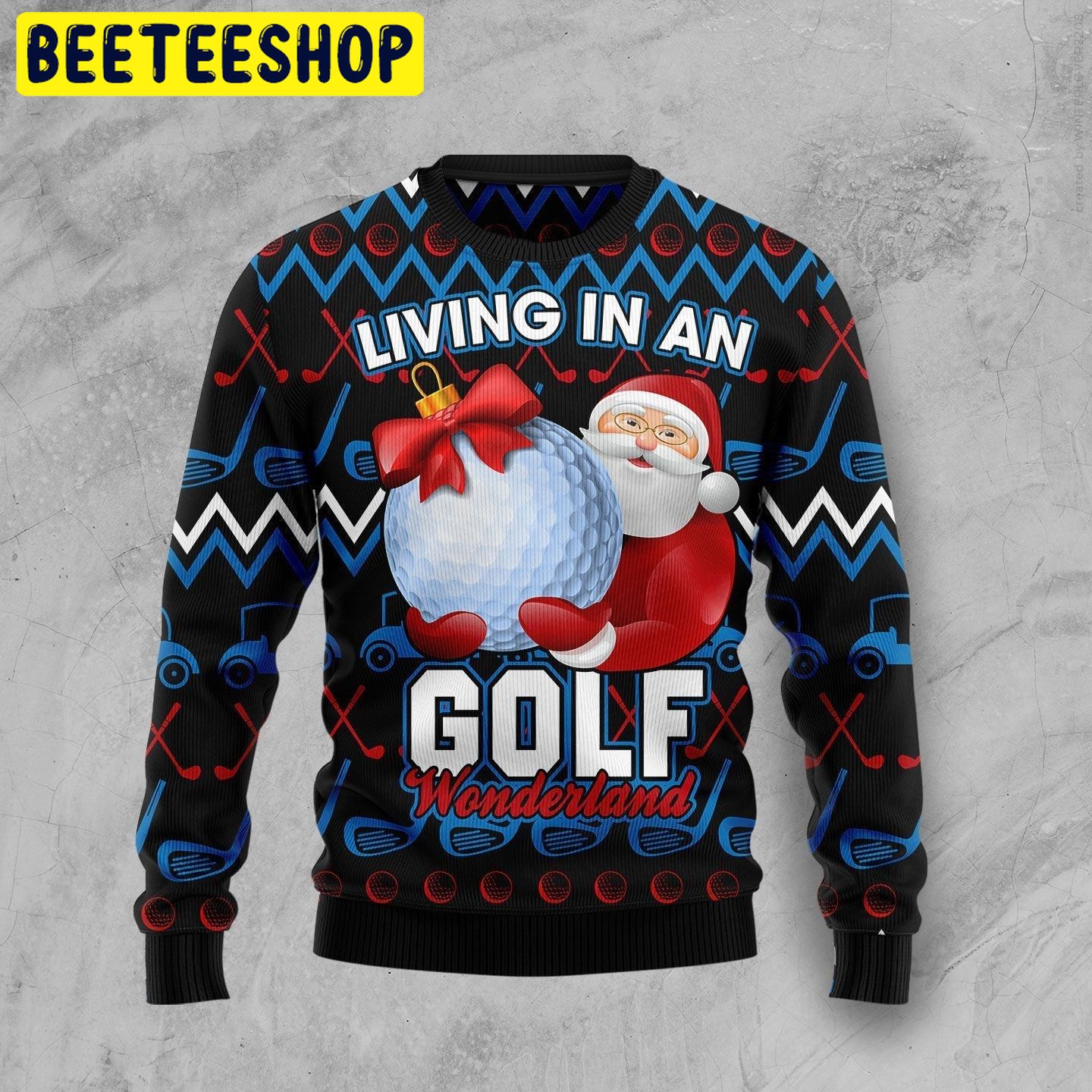 Living In An Golf Wonderland Santa Clause Trending Ugly Christmas Sweatshirt