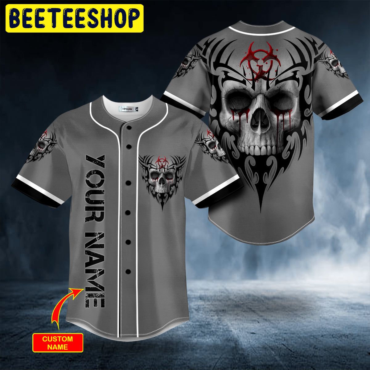 Melting Eyes Biohazard Tribal Skull Custom Trending Baseball Jersey