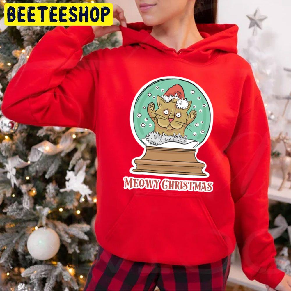 Meowy Christmas Cartoon Cat In A Snow Globe Trending Unisex Hoodie