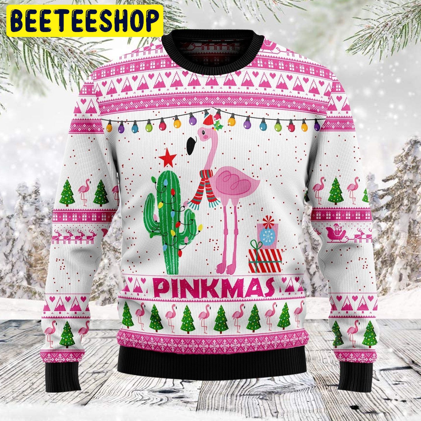 Merry Pinkmas Flamingo Trending Ugly Christmas Sweatshirt