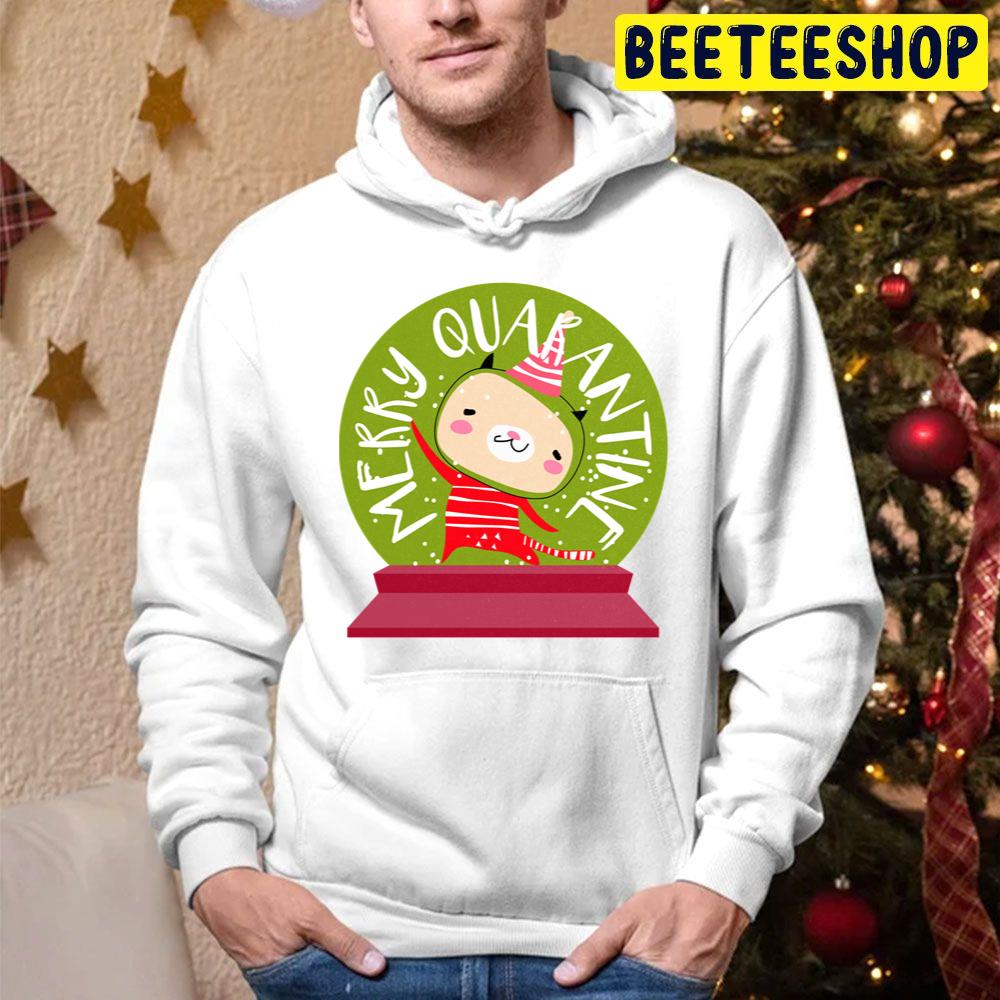 Merry Quarantine Happy Christmas Cat In A Snow Globe Trending Unisex Hoodie