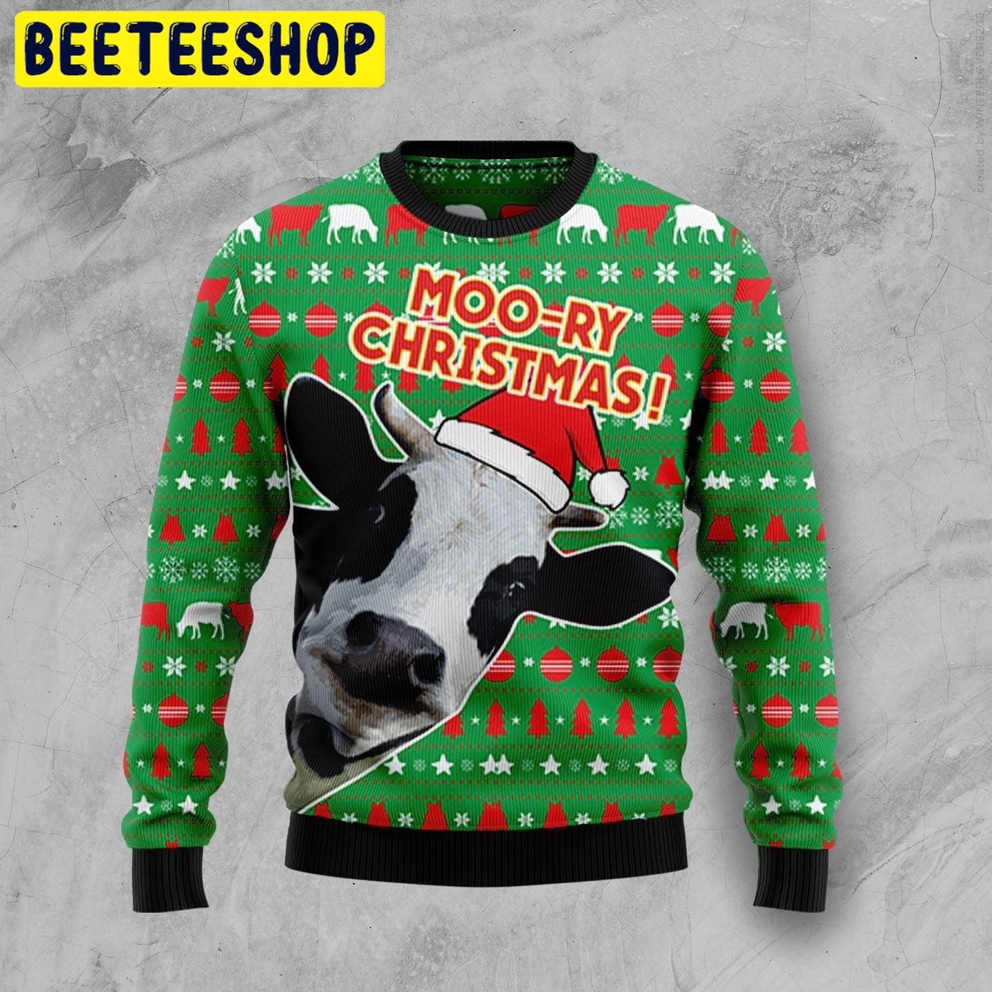 Moo-ry Christmas Cow Trending Ugly Christmas Sweatshirt