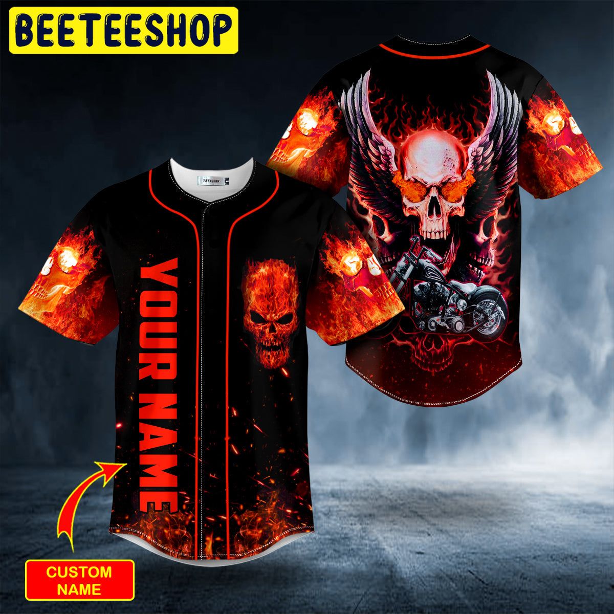 Motorcycle Winged Fire Skull Custom Trending Baseball Jersey