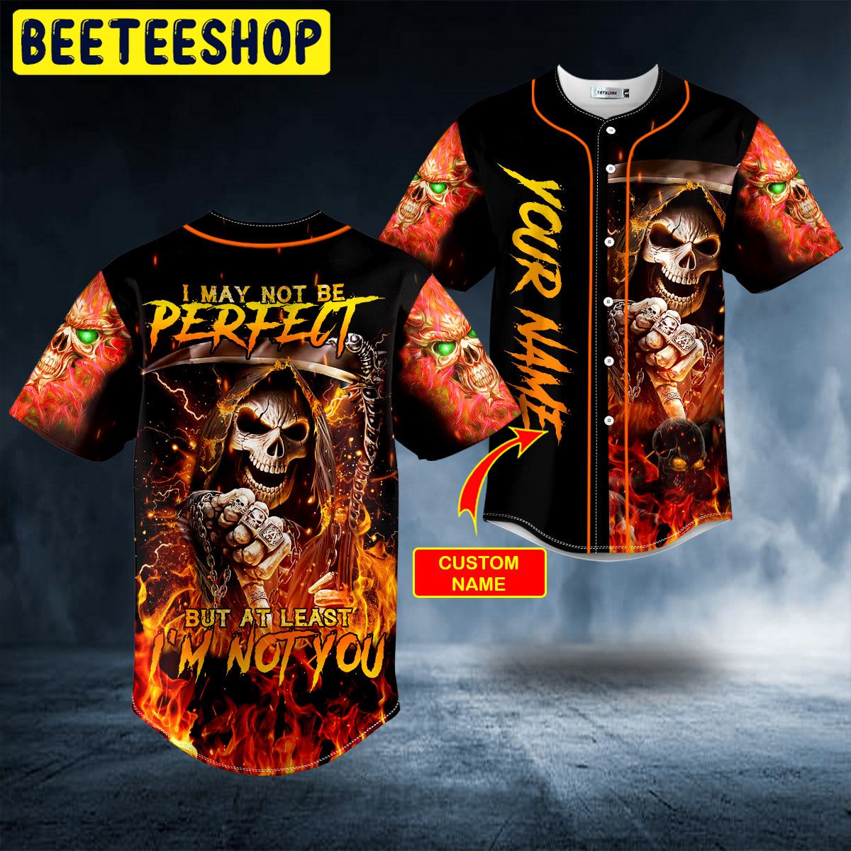 Not Be Perfect But Not You Flaming Metal Grim Reaper Skull Custom Trending Baseball Jersey