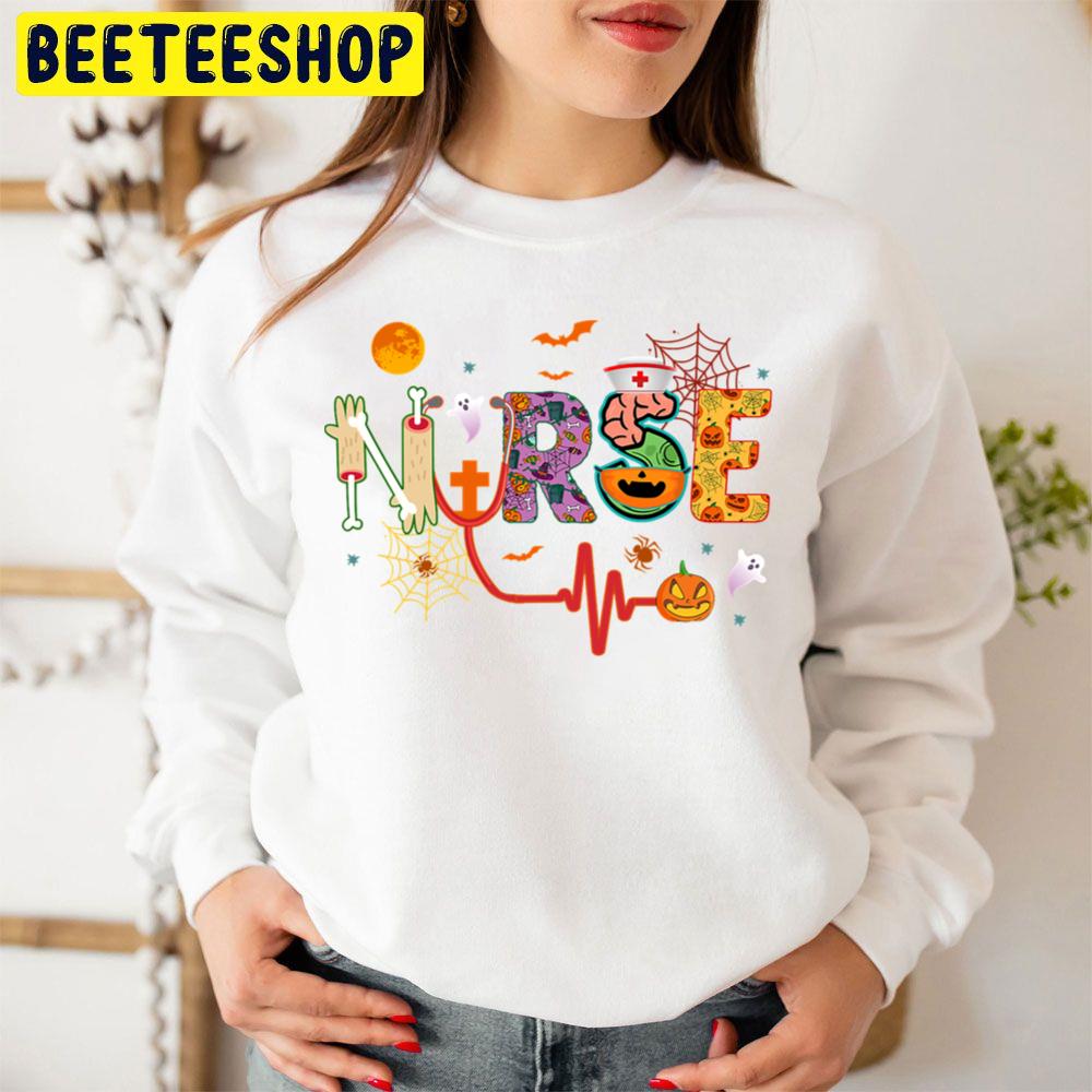 Nurse Halloween Stethoscope Heartbeat Pumpkin Trending Unisex Sweatshirt