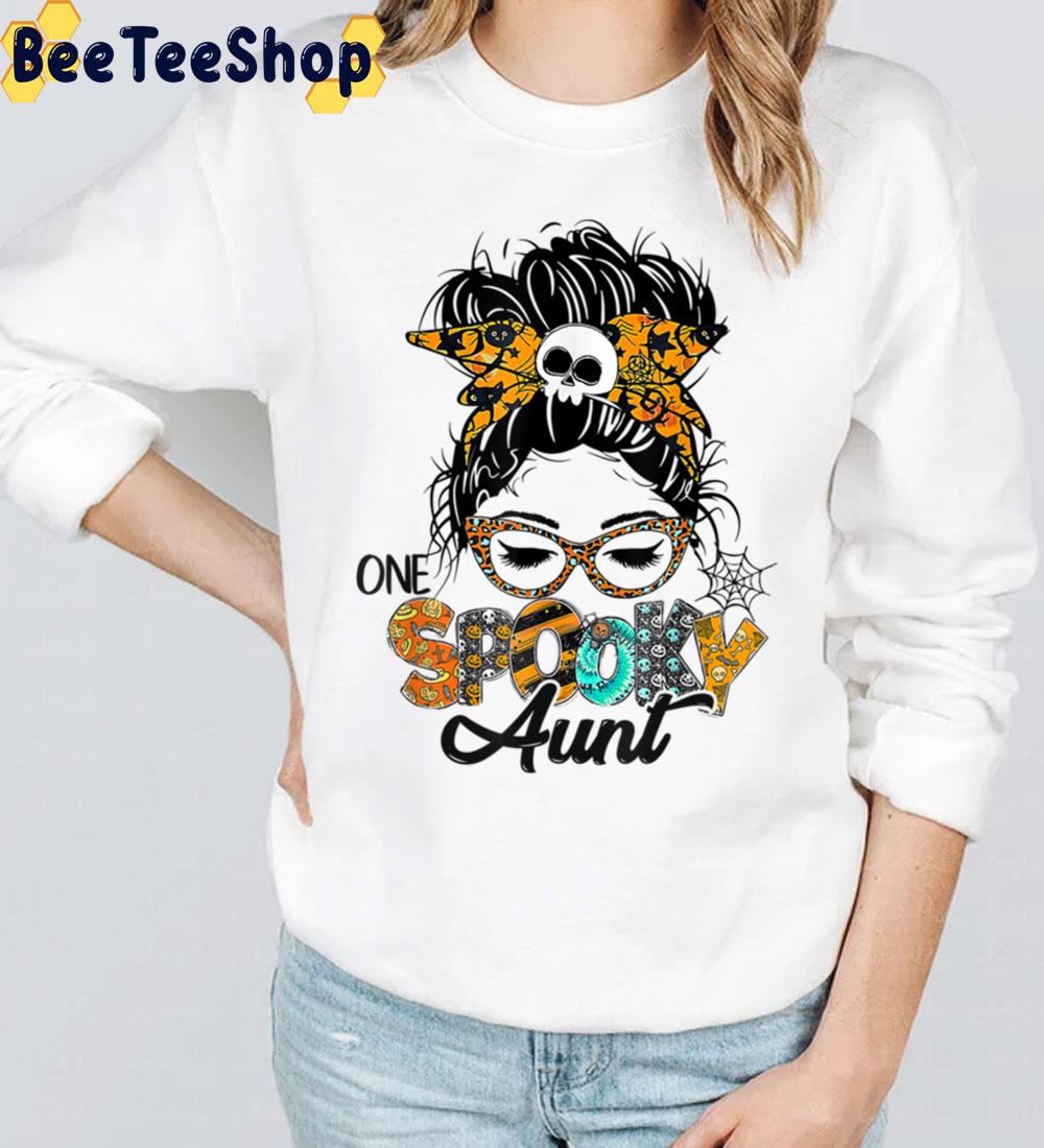 One Spooky Aunt Messy Bun Funny Halloween Trending Unisex Sweatshirt