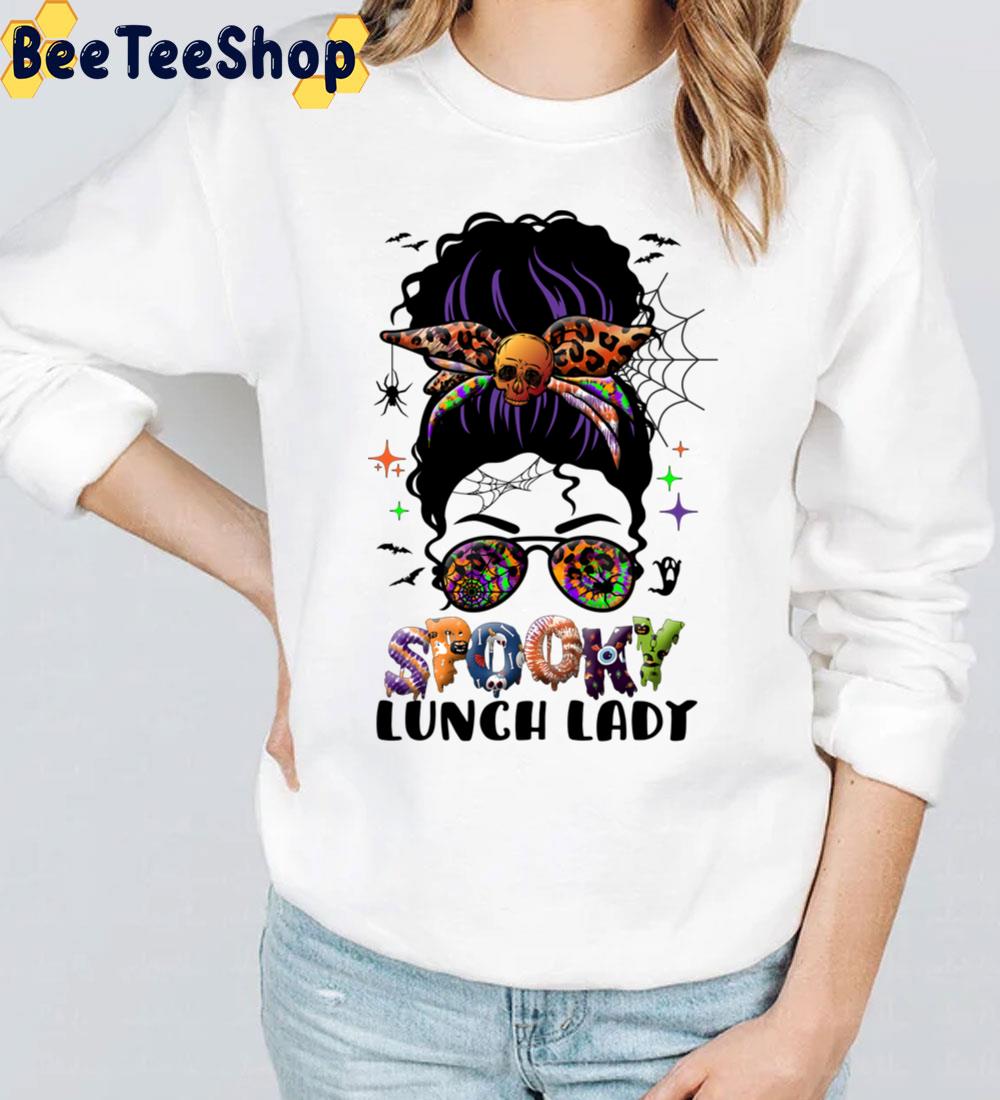 One Spooky Lunch Lady Skull Leopard Tie Dye Halloween Trending Unisex Sweatshirt