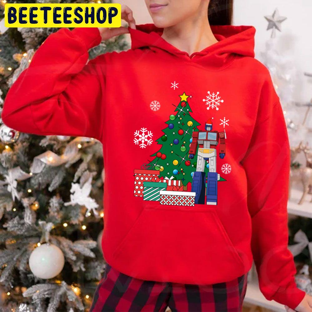 Optimus Prime Around The Christmas Tree Trending Unisex Hoodie