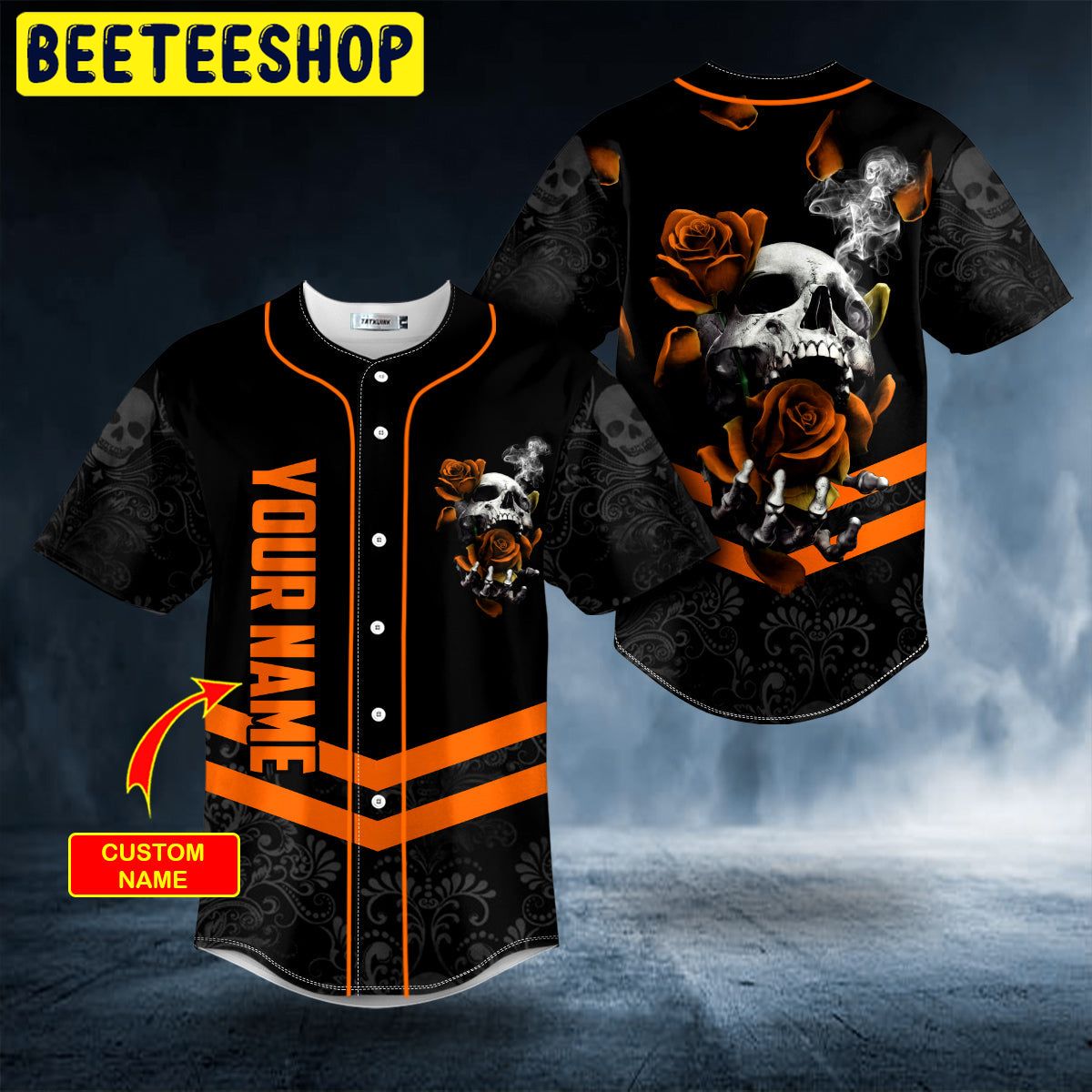 Orange Roses Sugar Skull Custom Trending Baseball Jersey