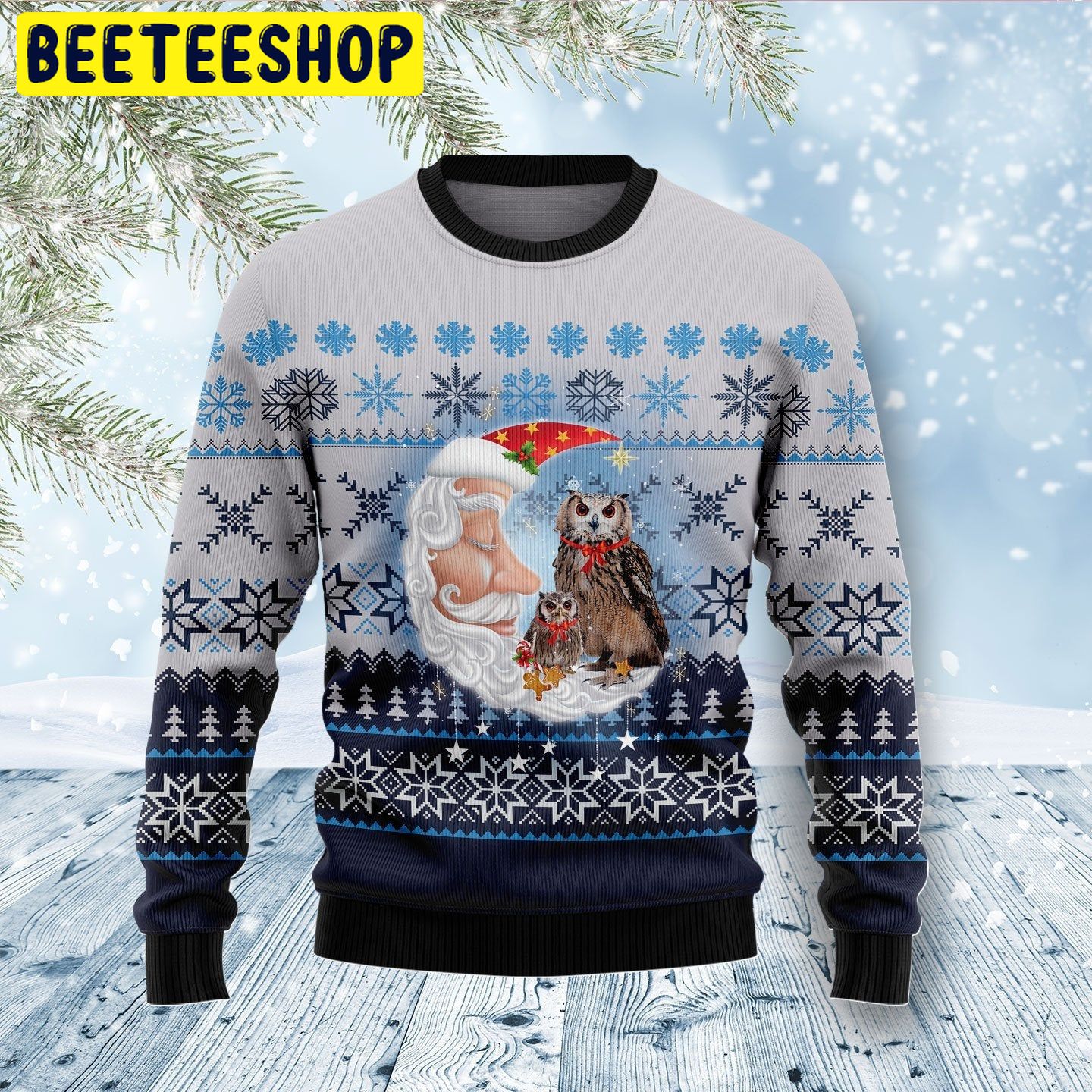 Owl Love Santa Moon Trending Ugly Christmas Sweatshirt