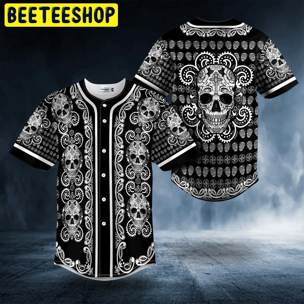 Paisley Pattern Of White Sugar Skull Head Trending Baseball Jersey