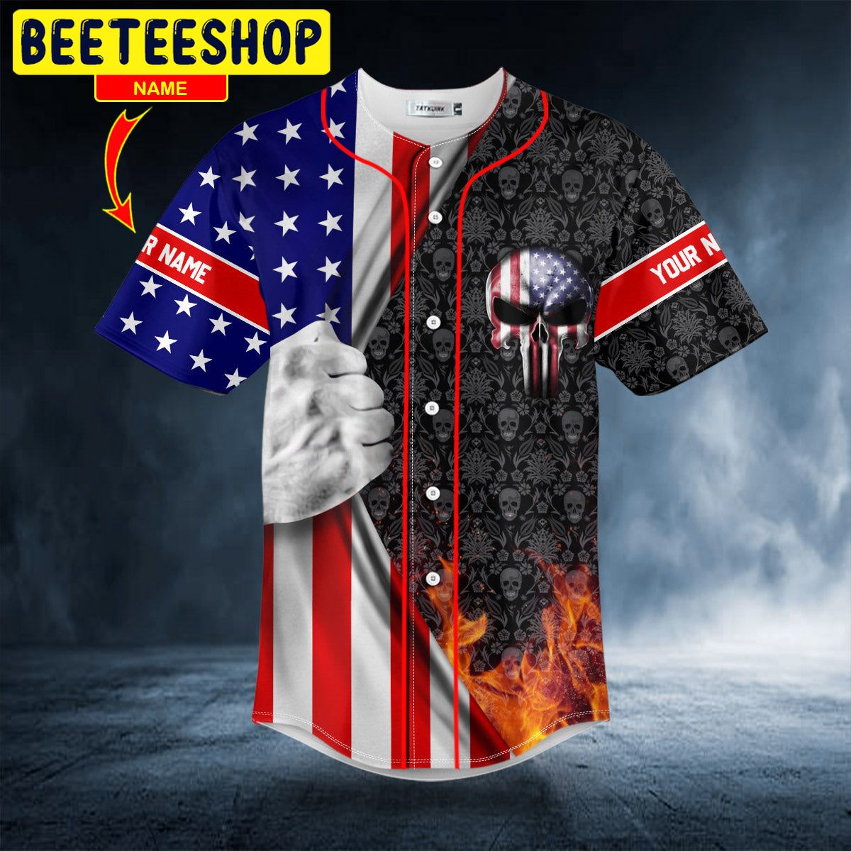 American Flag Punisher Halloween Skull Baseball Jersey Shirt Gift Men Women  - Freedomdesign