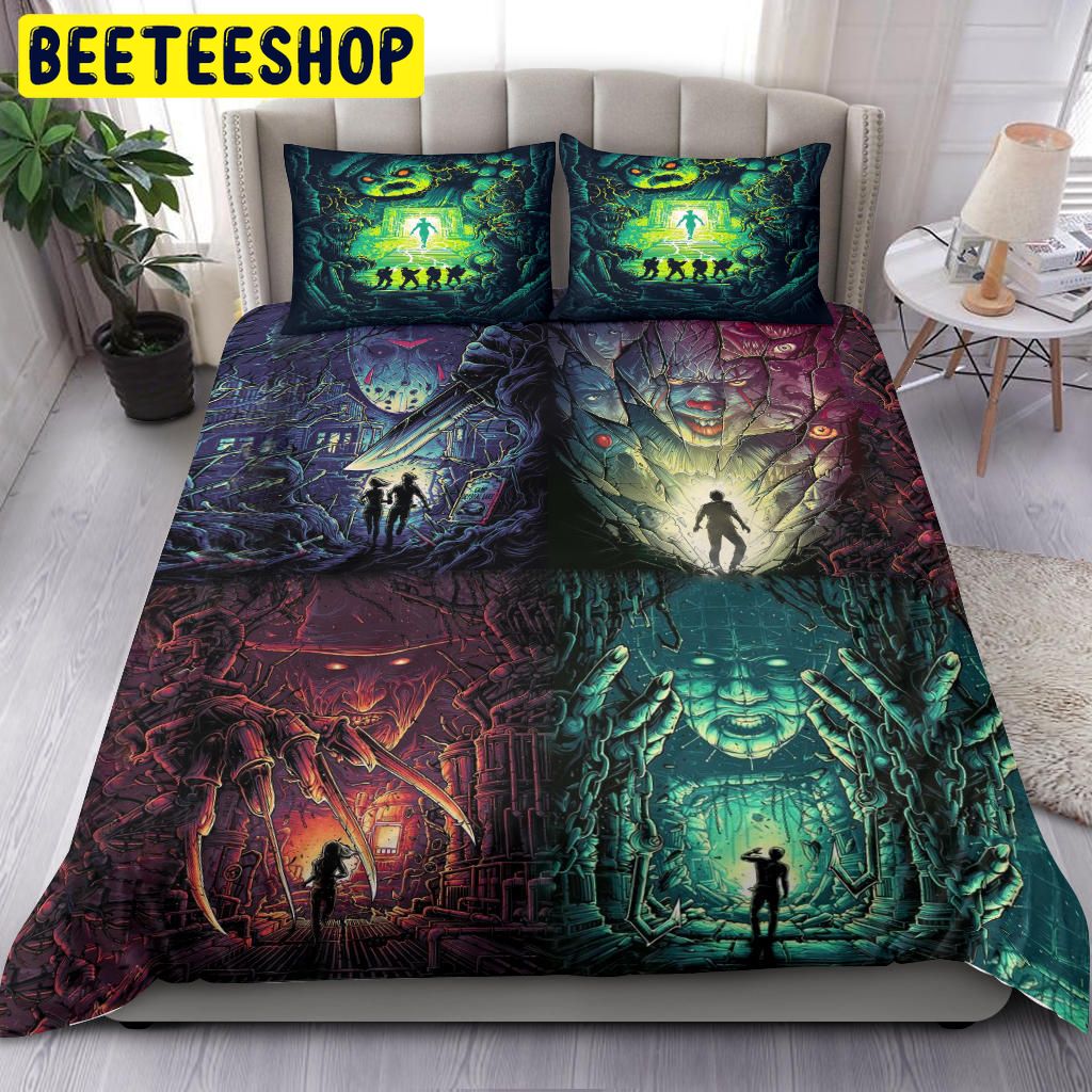 Pennywise Chucky Freddy Krueger Pinhead Jason Voorhees Halloween Bedding Set