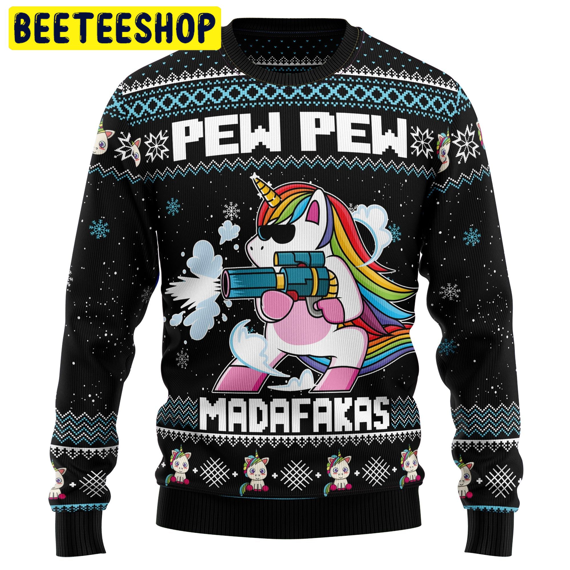 Pew Pew Madafakas Unicorn Trending Ugly Christmas Sweatshirt
