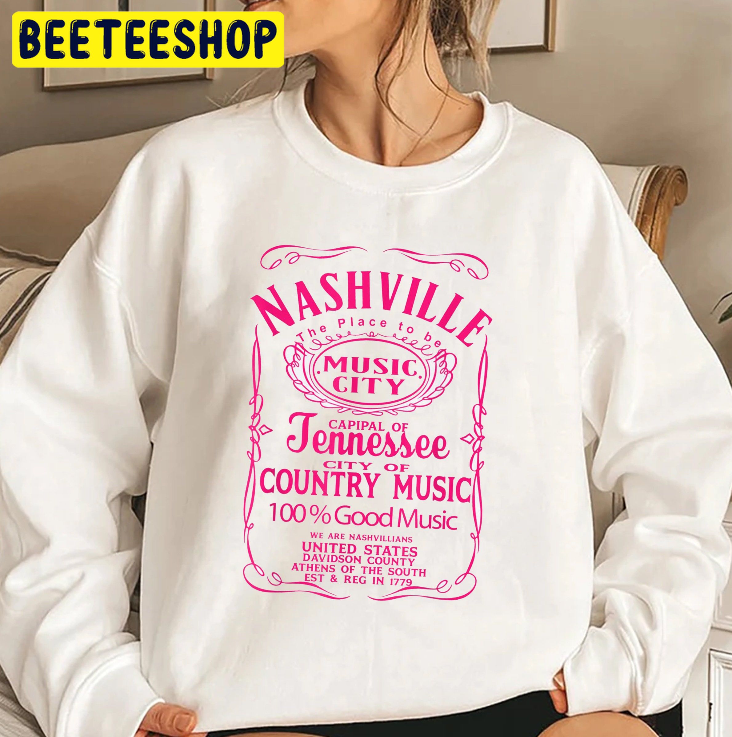 Pink Art Nashville Good Country Western Music City Trending Unisex Sweatshirt