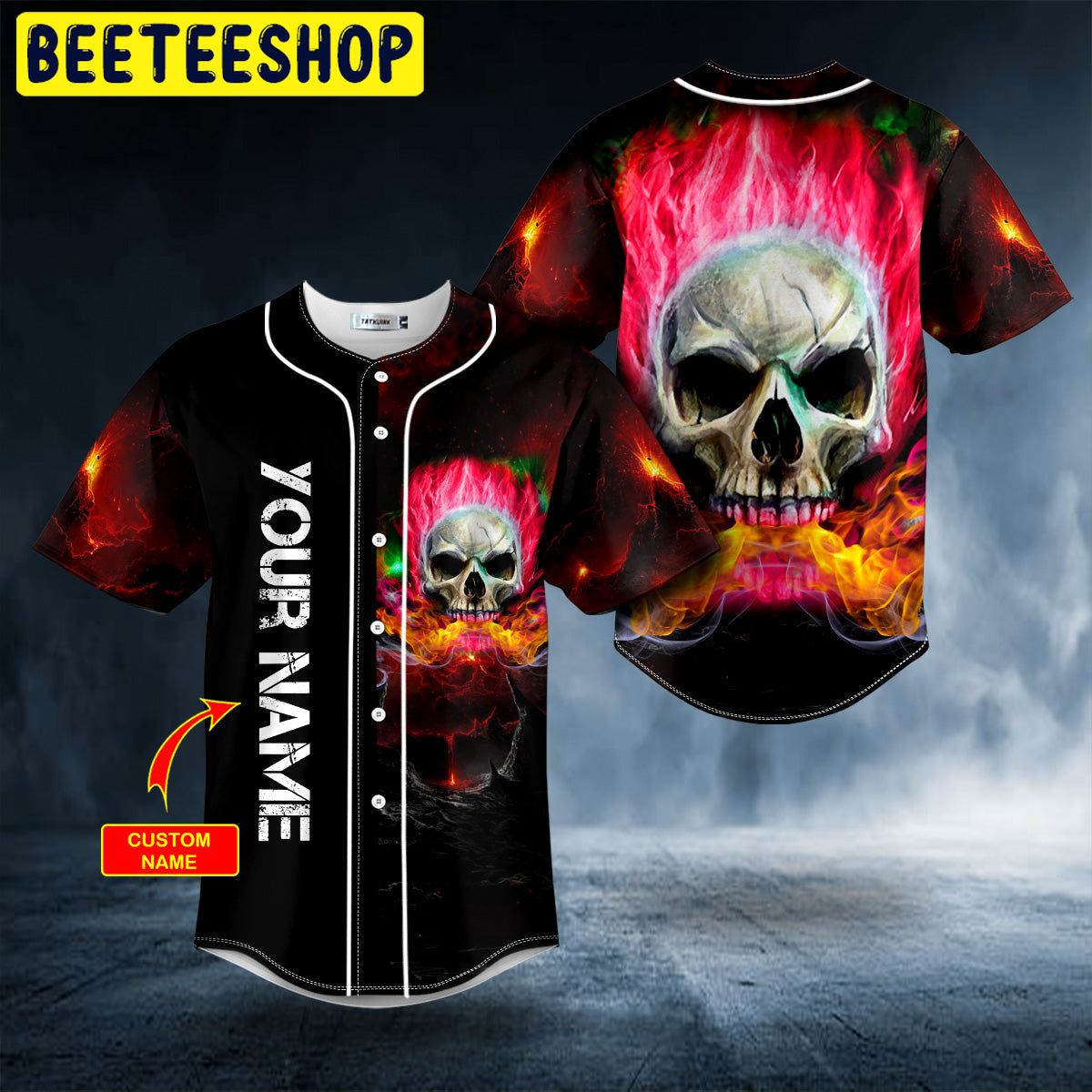 Pink Flaming Skull Custom Black Trending Baseball Jersey