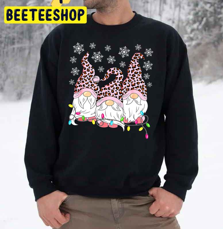 Pink Leopard Christmas Funny Gnomes Trending Unisex Sweatshirt