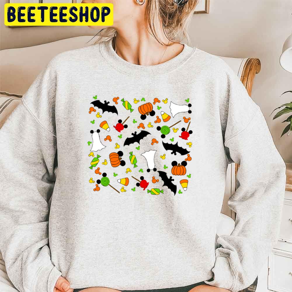 Pumpkin Boo Mickey Ear Bat And Candy Pattern Halloween Trending Unisex Sweatshirt