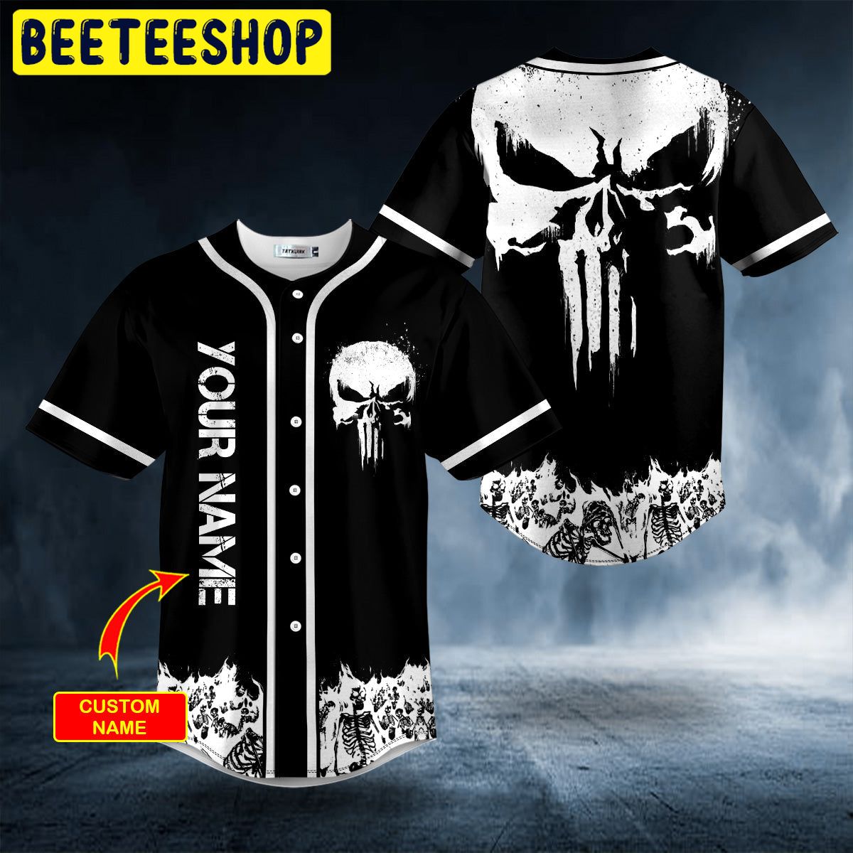 Punisher Skull Symbol Distressed Custom Trending Baseball Jersey