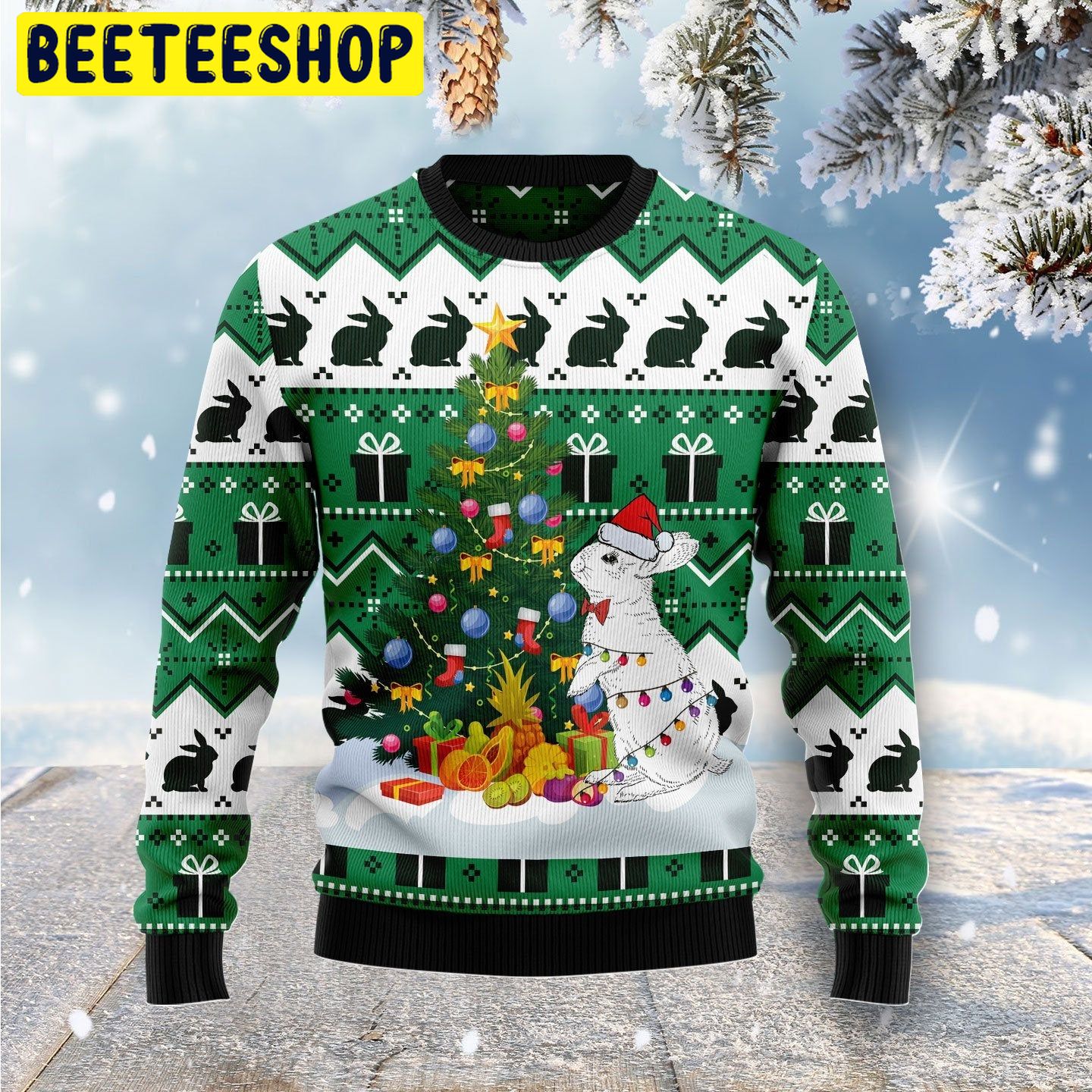 Rabbit Christmas Tree Trending Ugly Christmas Sweatshirt