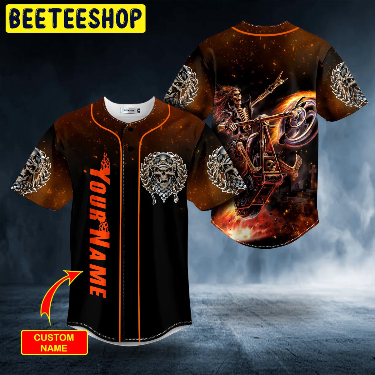 Racer Fire Skull Custom Trending Baseball Jersey