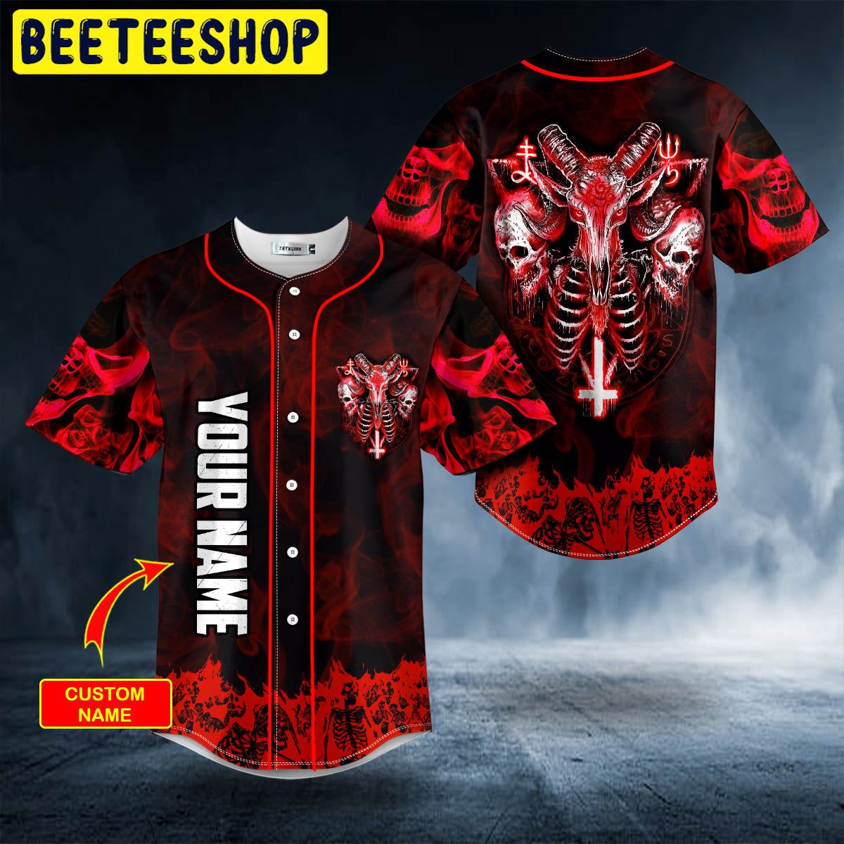 Red Baphomet Evil Skull Custom Trending Baseball Jersey