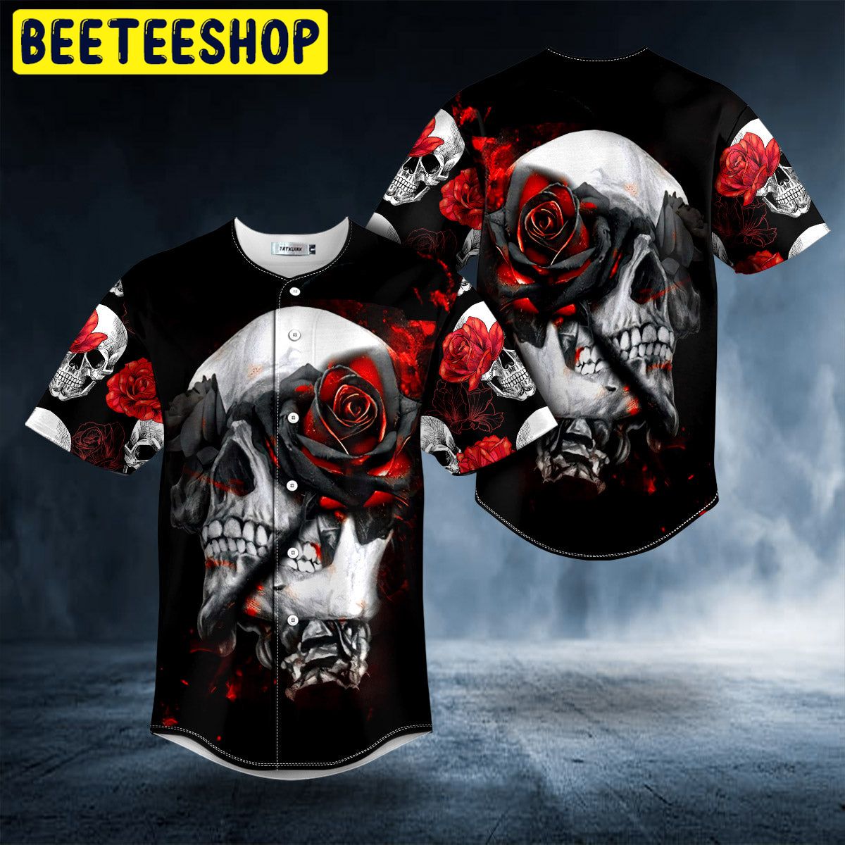 Red Black Rose Break Skull Trending Baseball Jersey