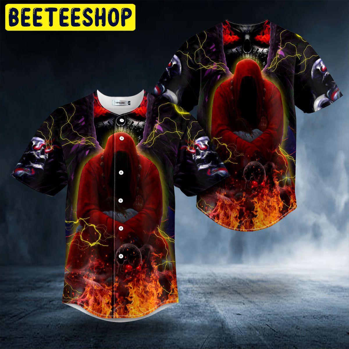 Red Dark Grim Reaper Monster Skull Trending Baseball Jersey