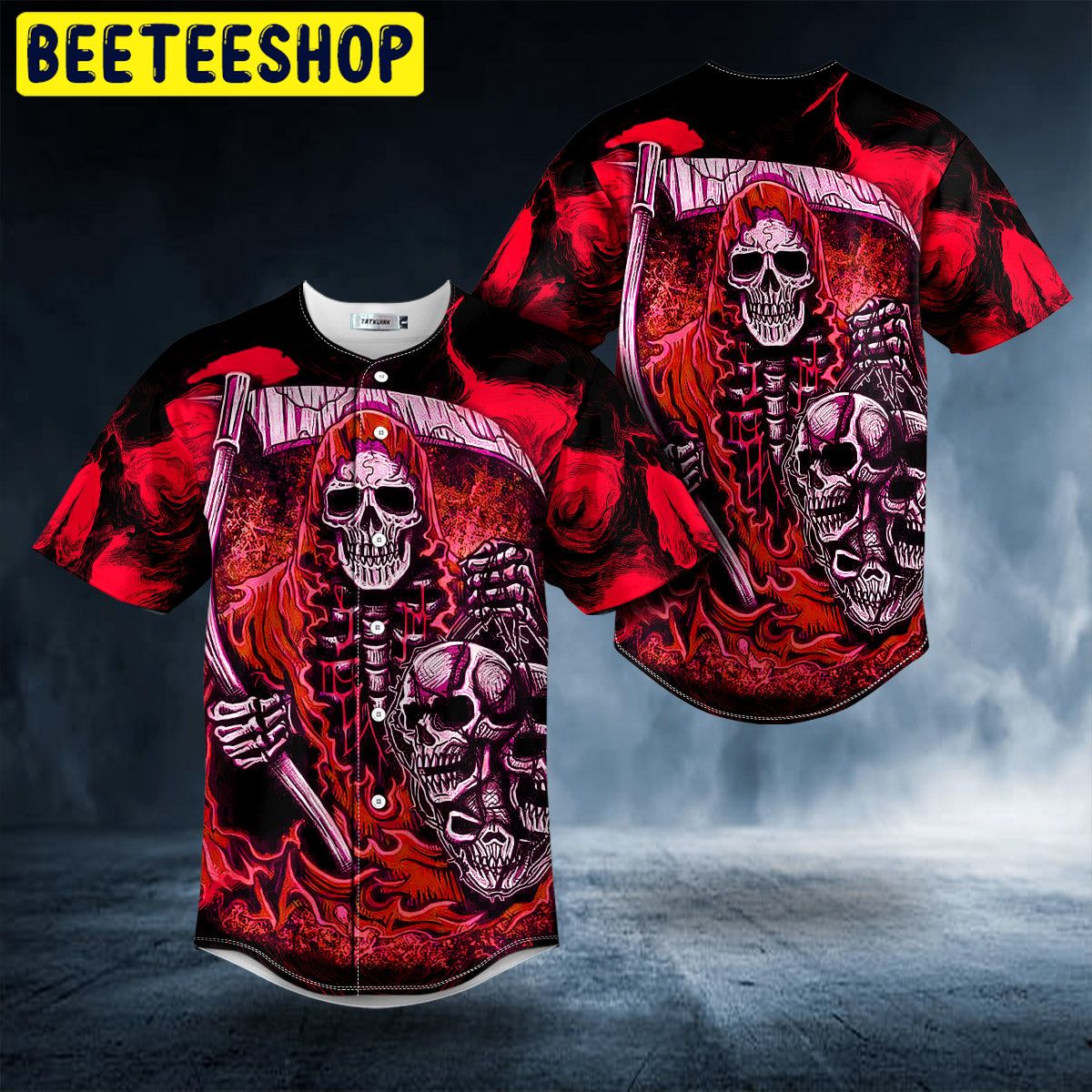 Red Grim Reaper Skull Trending Baseball Jersey