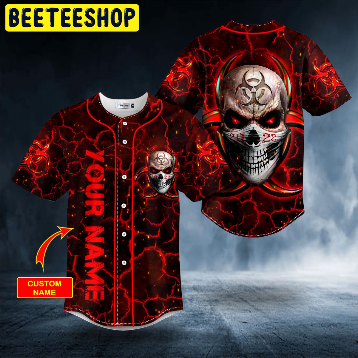 Red Lightning Biohazard Skull Custom Trending Baseball Jersey