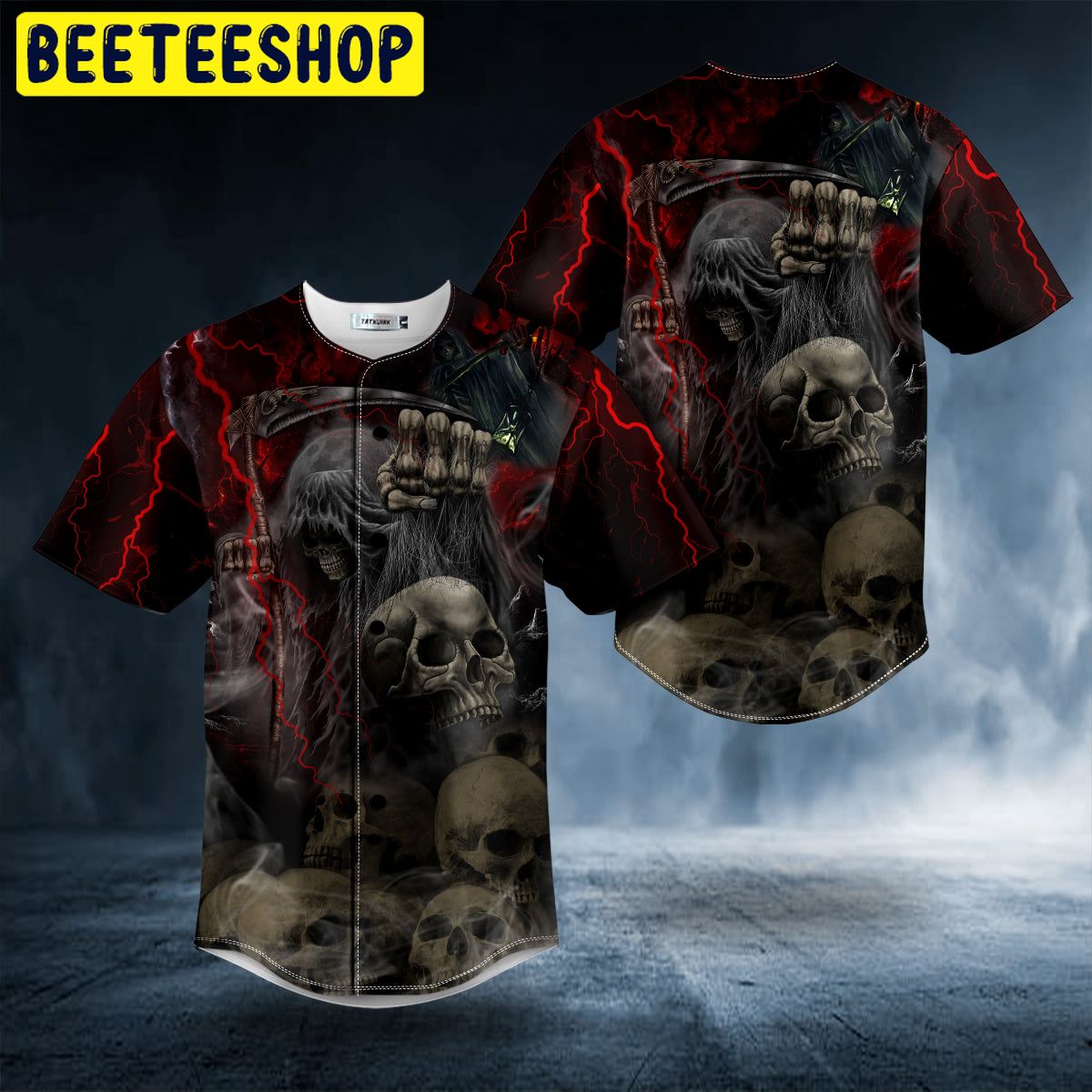 Red Lightning Grim Reaper The Hunt Skull Trending Baseball Jersey