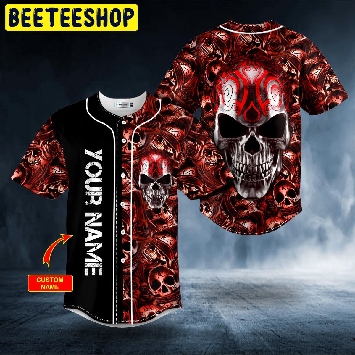 Red Metal Tribal Skull Custom Trending Baseball Jersey