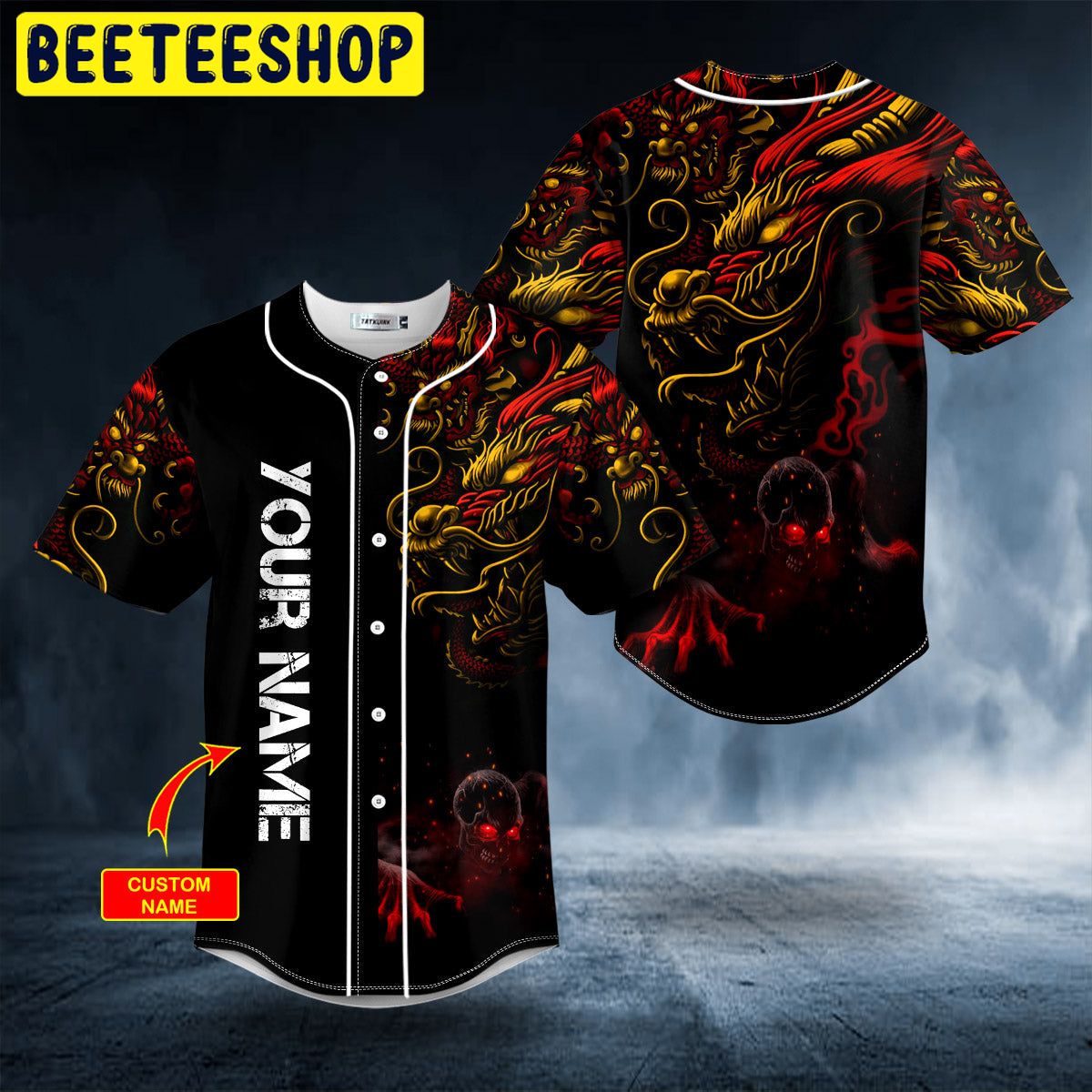 Red n Yellow Dragon Skull Custom Trending Baseball Jersey