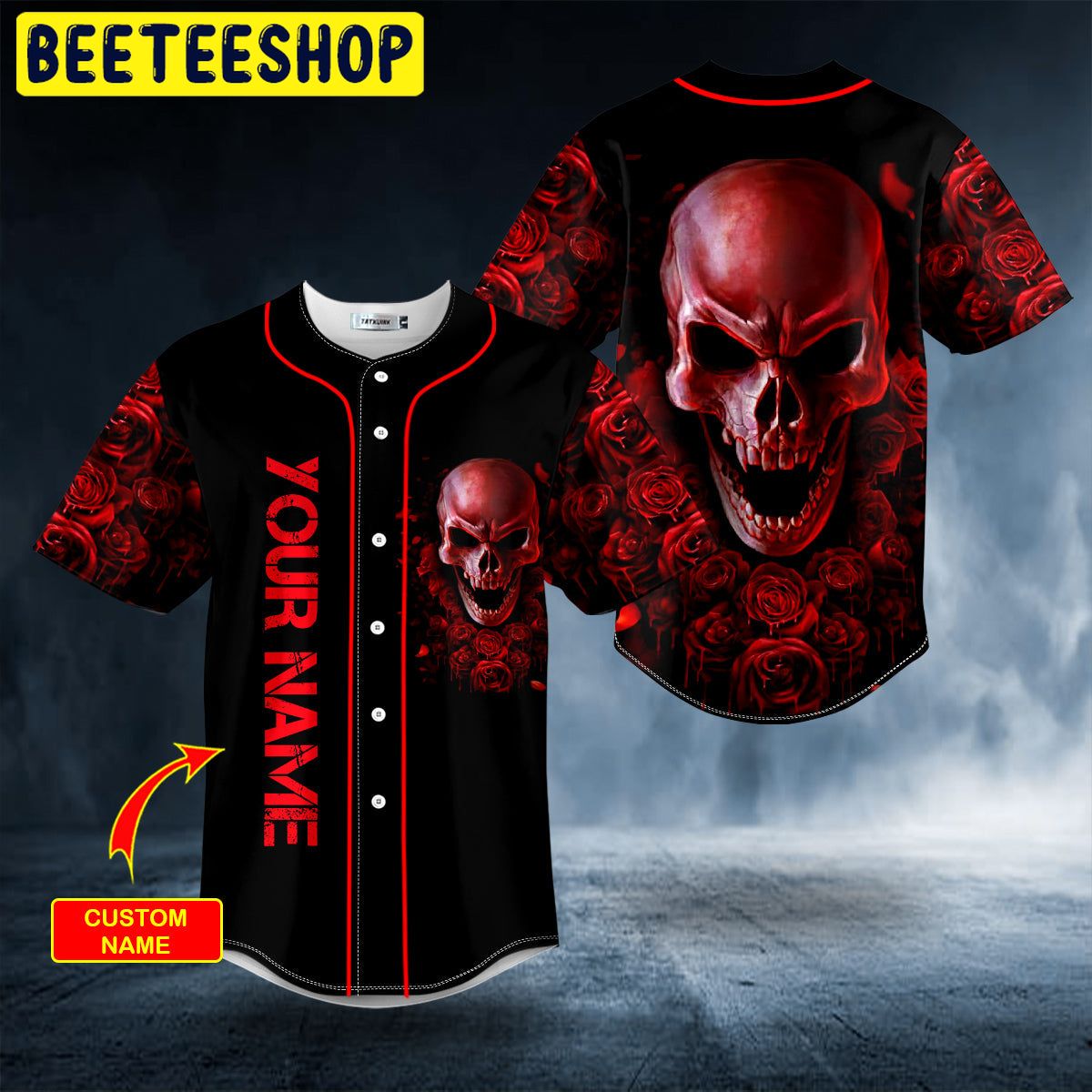 Red Rose Blood Skull Custom Trending Baseball Jersey