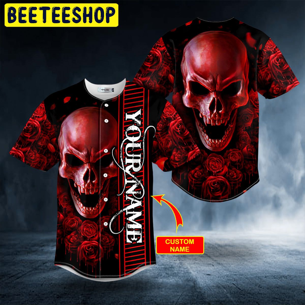 Red Rose Bloody Skull Custom Trending Baseball Jersey