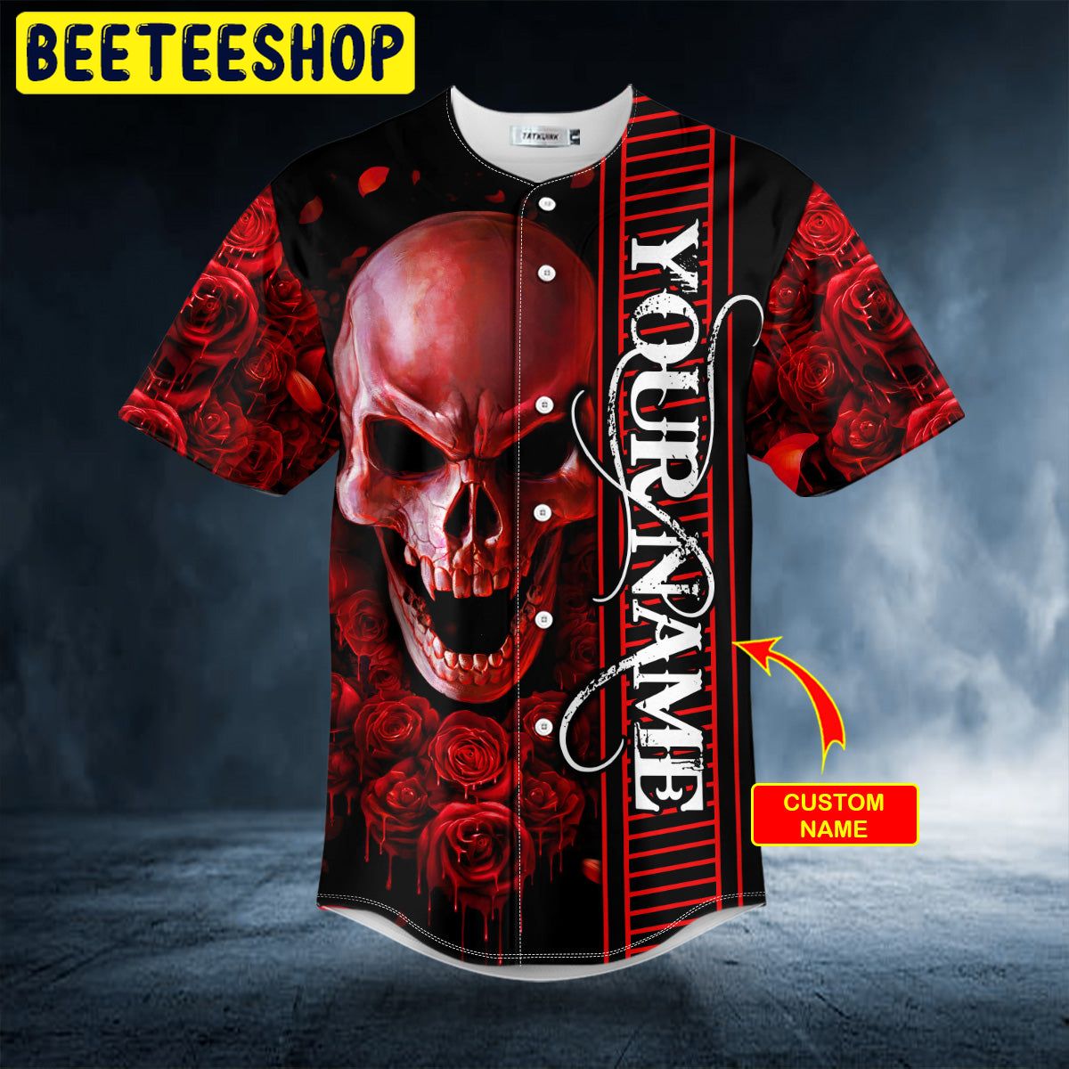 Blood Roses Skull Custom Name All Over Print Baseball Jersey Shirt