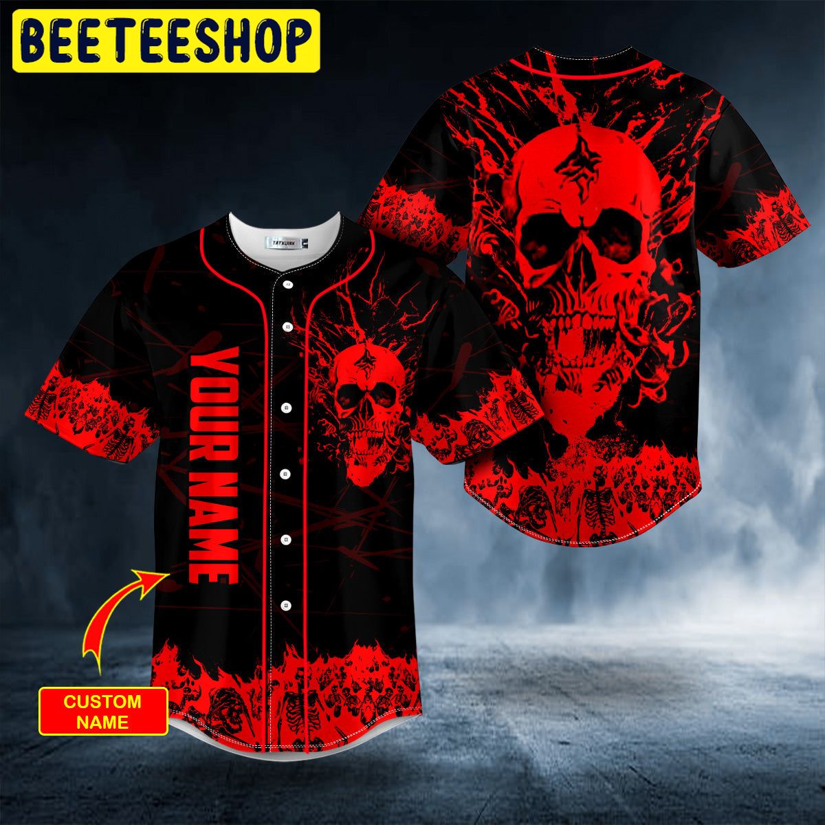 Red Stream Flame Skull Custom Trending Baseball Jersey