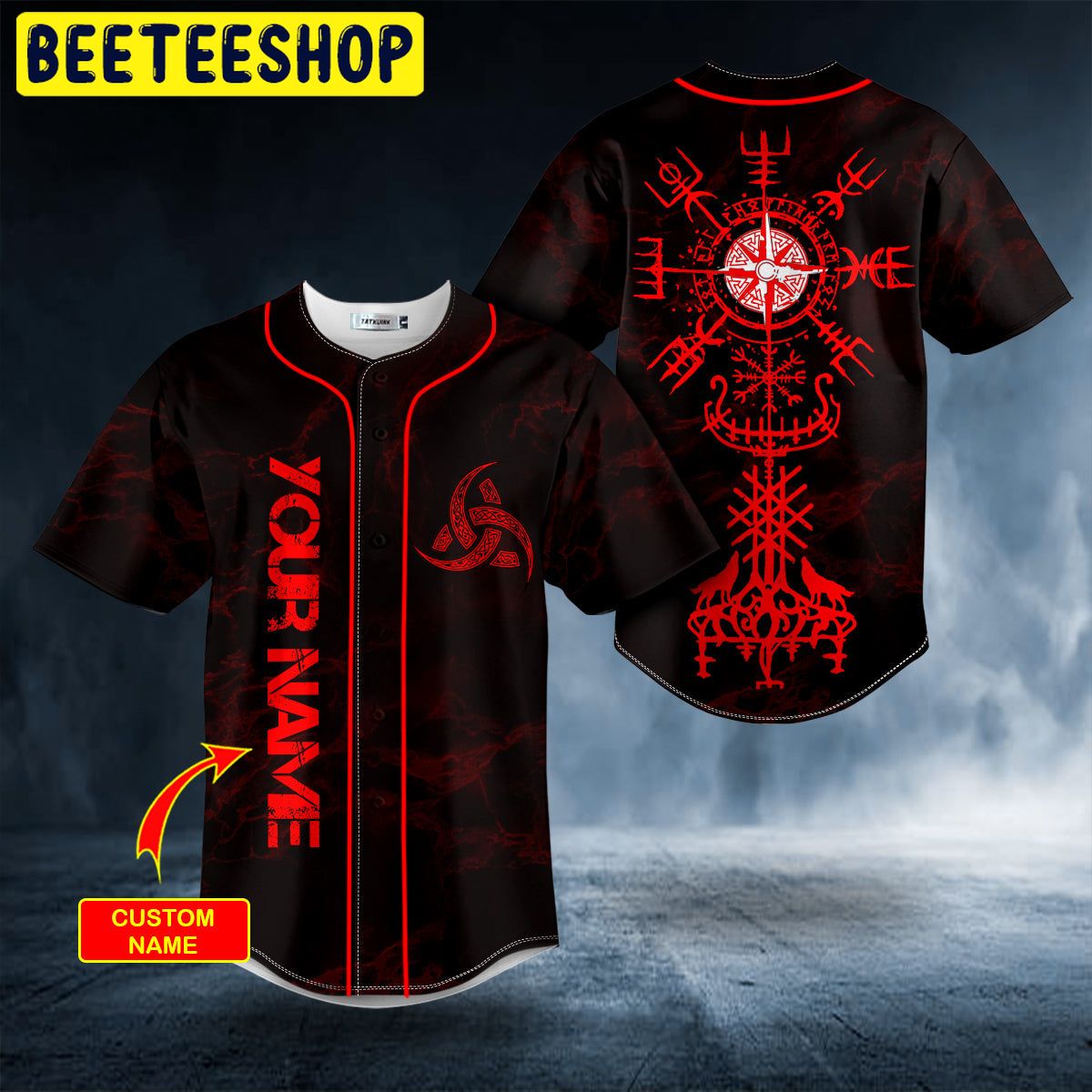 Red Vegvisir Yggdrasill Viking Tattoo Trending Baseball Jersey