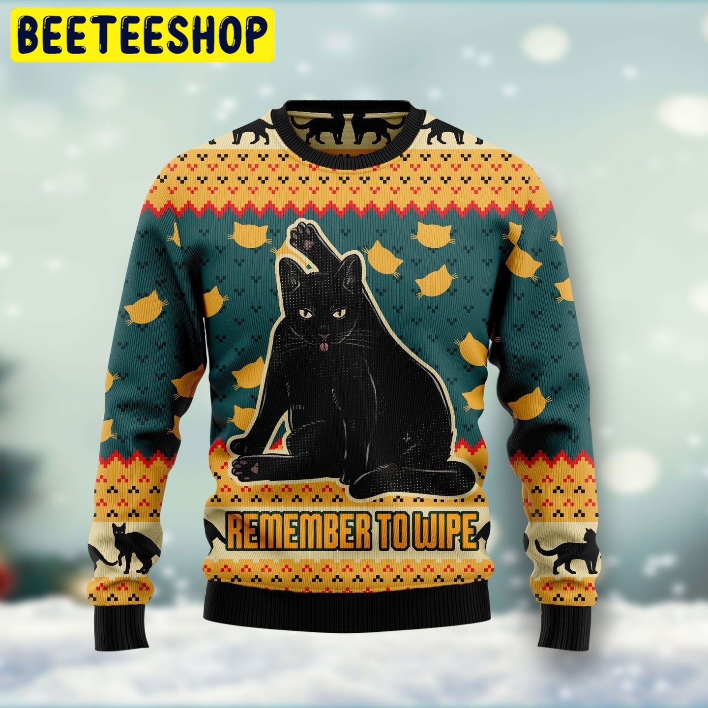 Remember To Wipe Black Cat Trending Ugly Christmas Sweatshirt