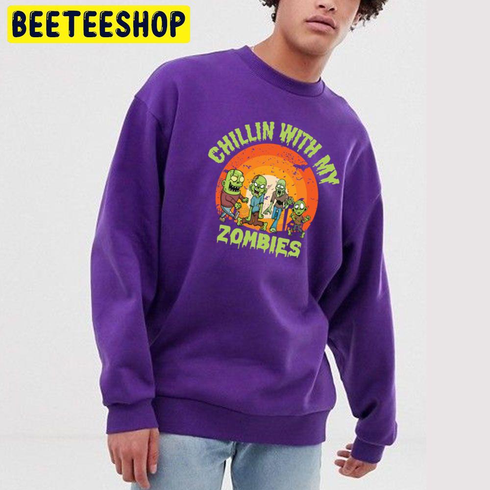 Retro Chillin With My Zombies Halloween Trending Unisex Sweatshirt