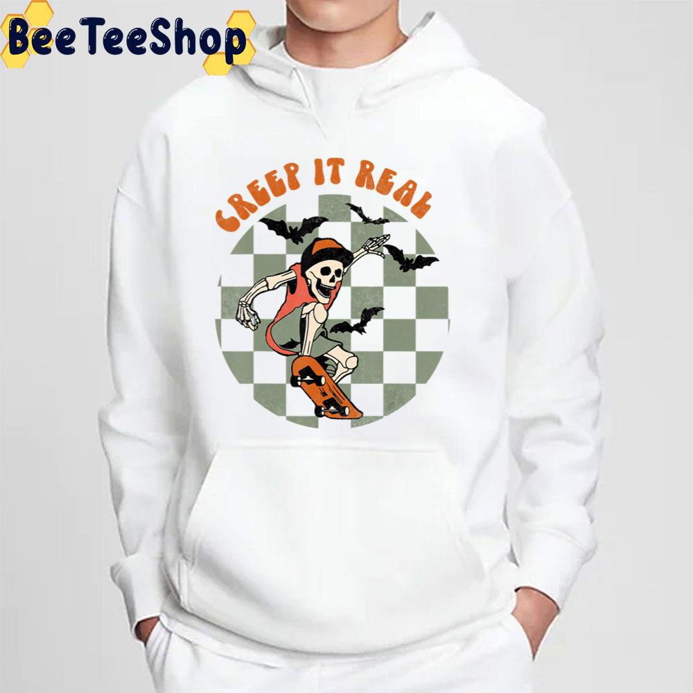 Retro Creep It Real Skateboard Skeleton Boy Halloween Hoodie Trending Unisex Sweatshirt