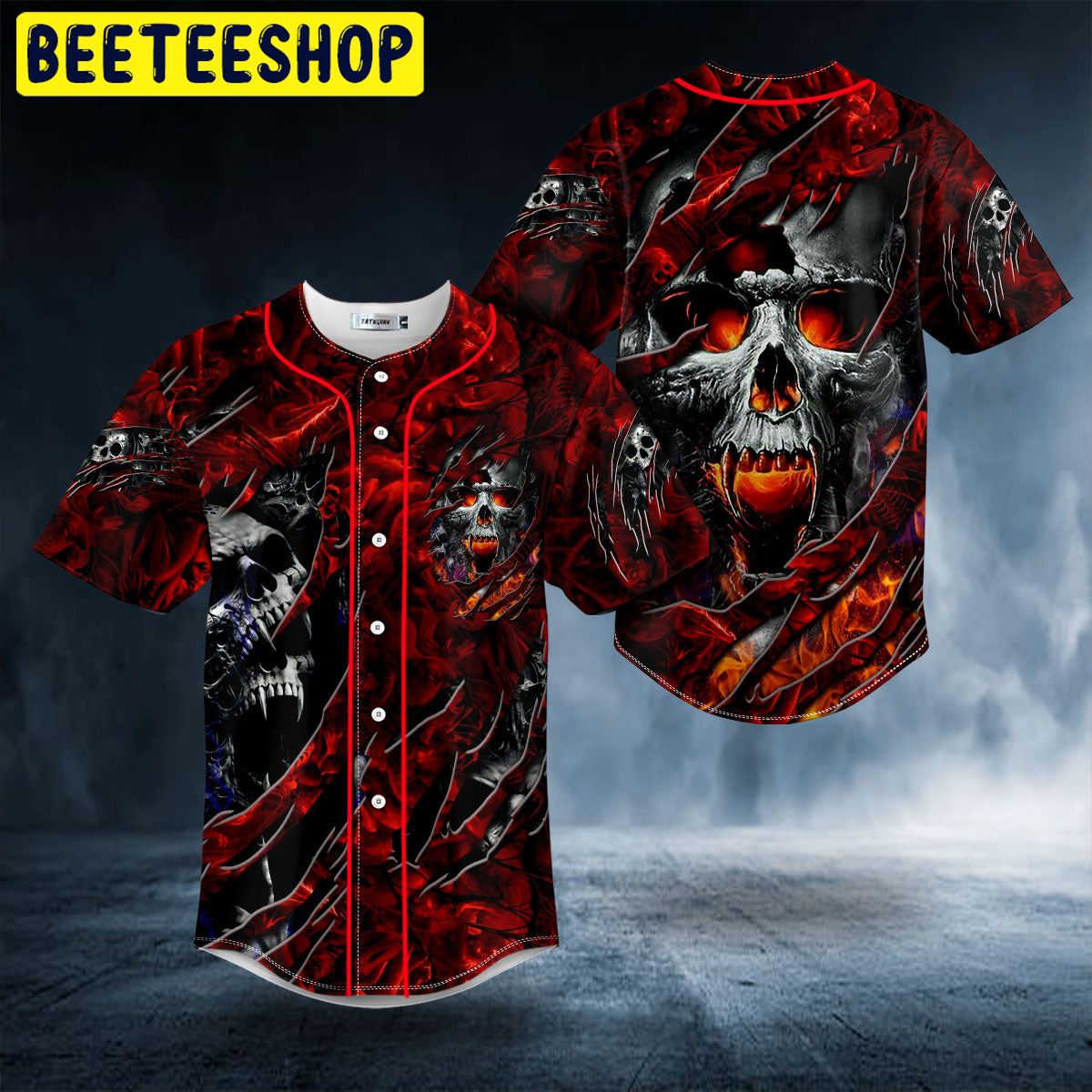 Ripped Fire Eyes Vampire Skull Trending Baseball Jersey