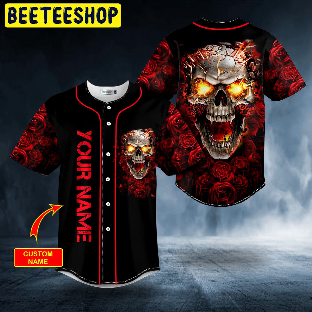 Roses Blast Skull Custom Trending Baseball Jersey