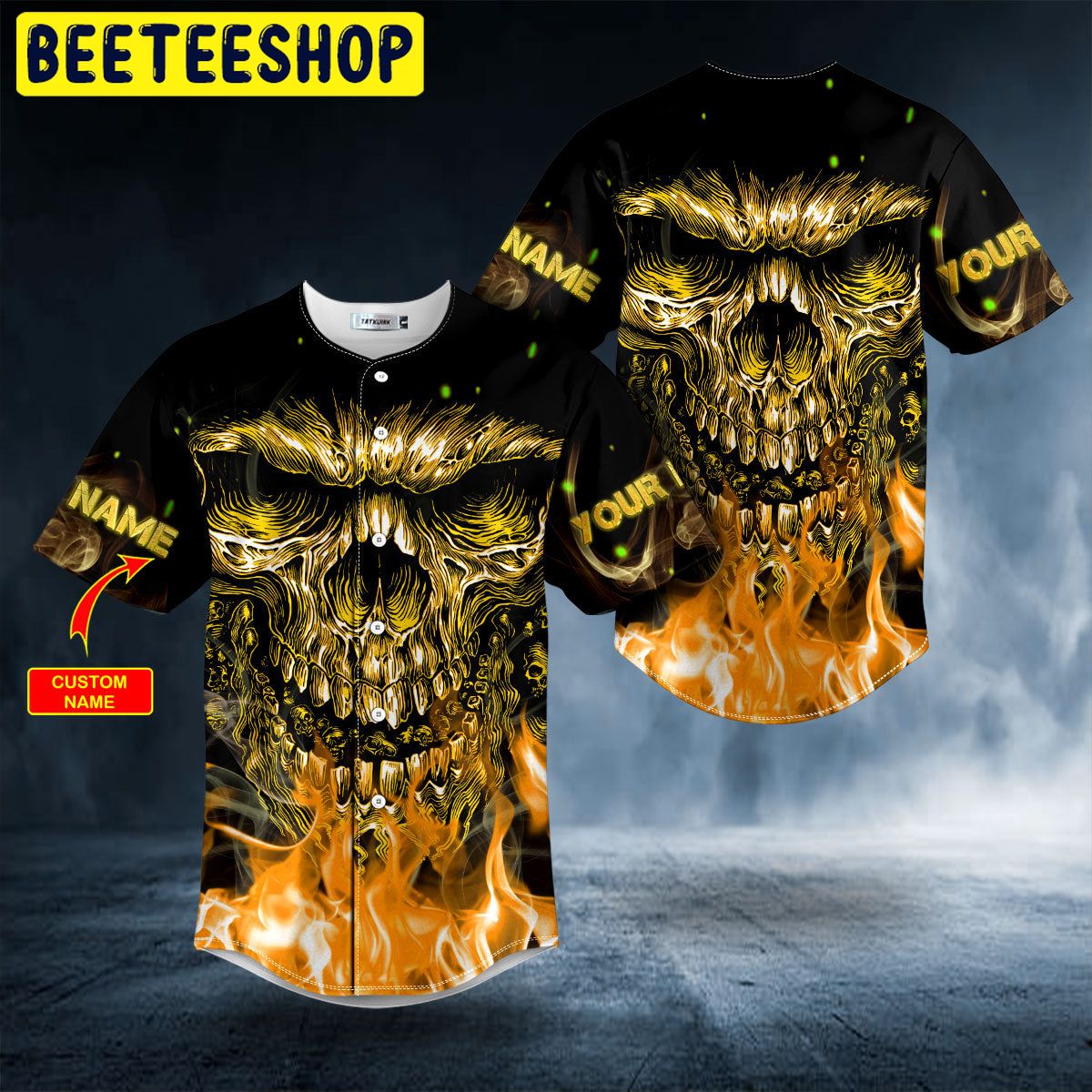 Rustic Gold Fire Skull Custom Trending Baseball Jersey