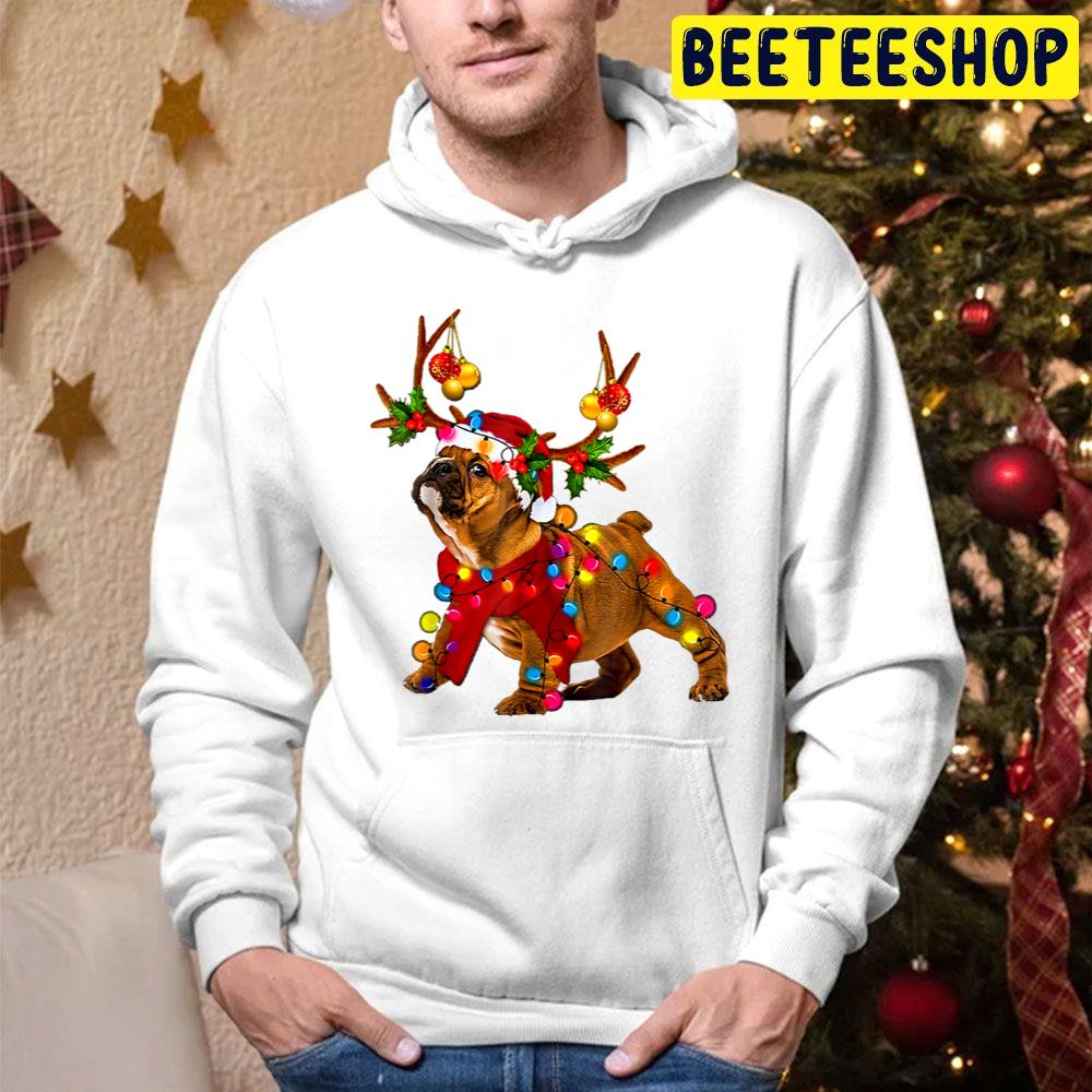 Santa Bulldog Gorgeous Reindeer Light Christmas Trending Unisex Hoodie