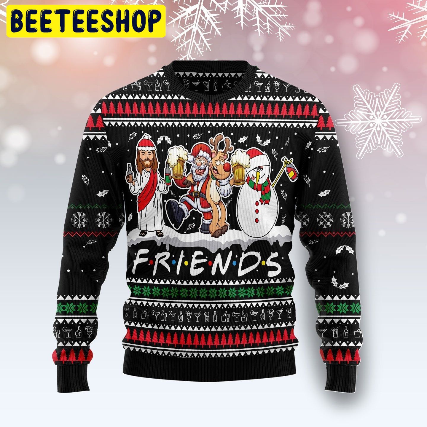 Santa Claus Jesus Snowman Friends Trending Ugly Christmas Sweatshirt