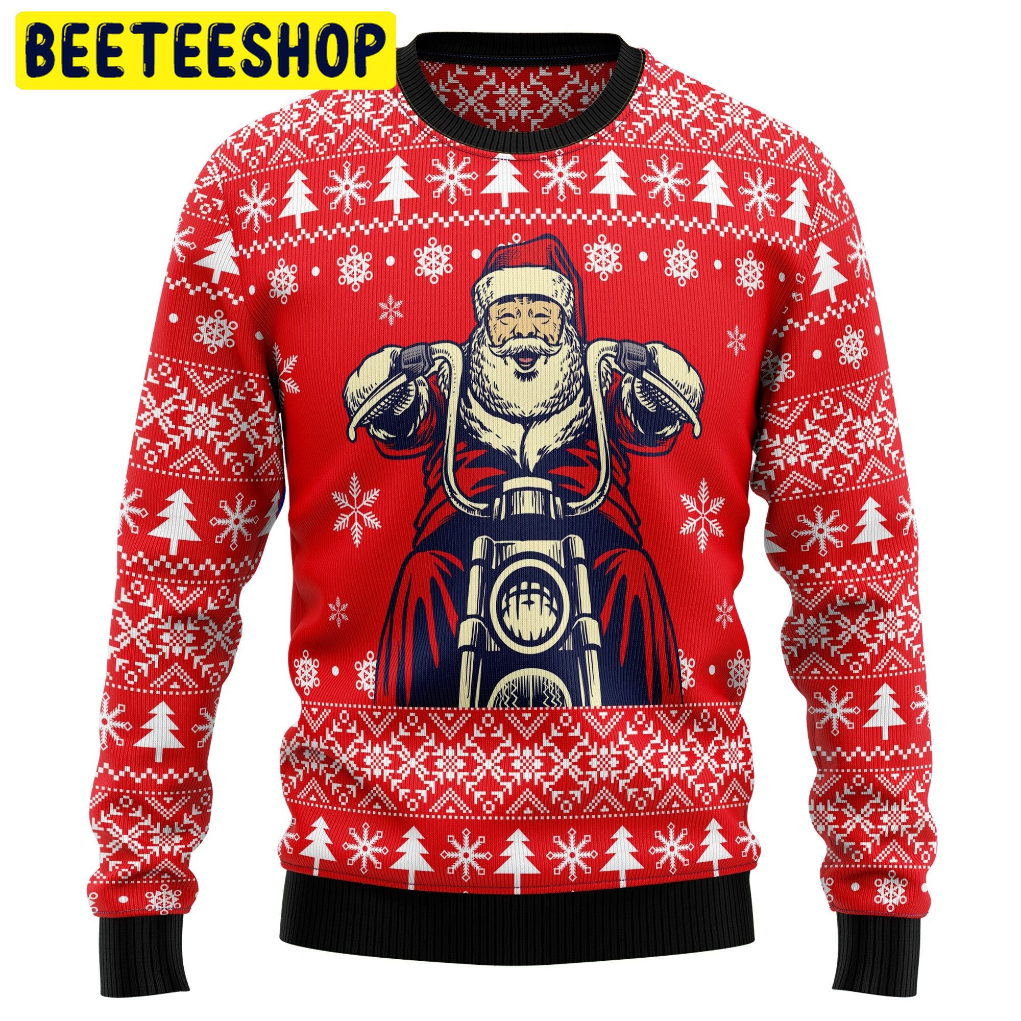 Santa Claus Ride A Motorcycle Trending Ugly Christmas Sweatshirt
