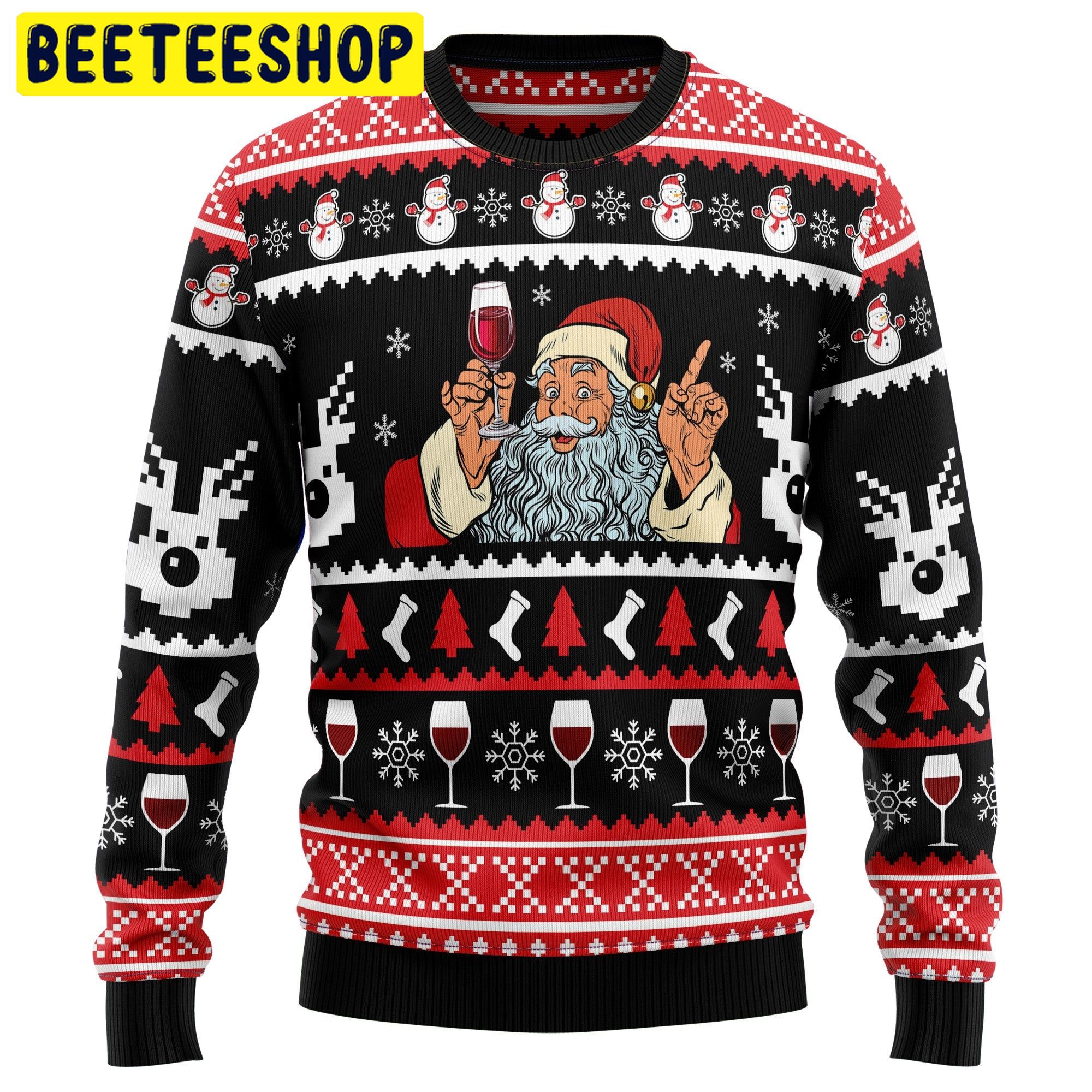 Santa Dinking Red Wine Trending Ugly Christmas Sweatshirt