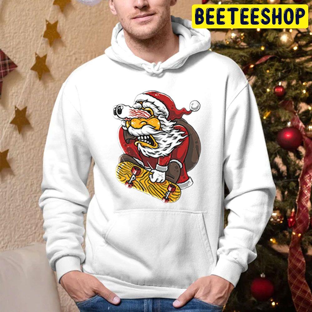 Santa Funny Skateboard Skull And Disco Trending Unisex Hoodie